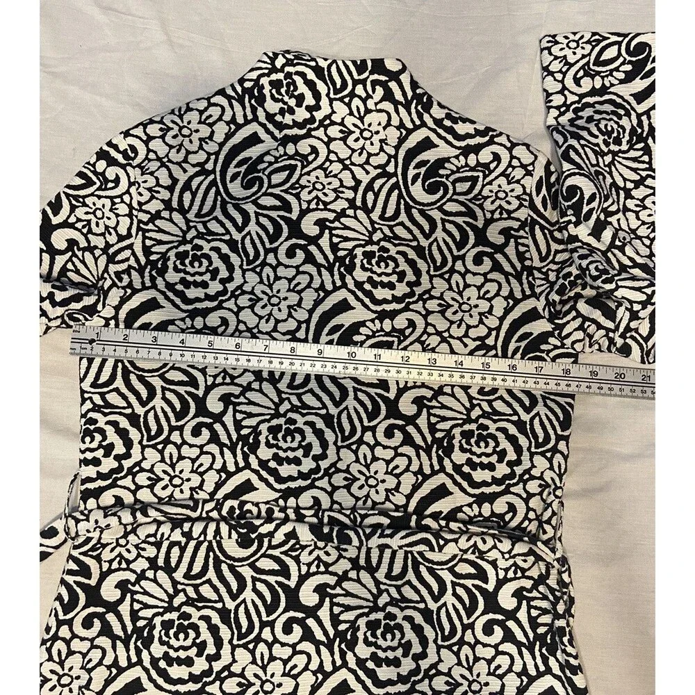 Chicos 0 Women’s  Black And White Psychedelic    Floral Jacket Whimsigoth  Tie